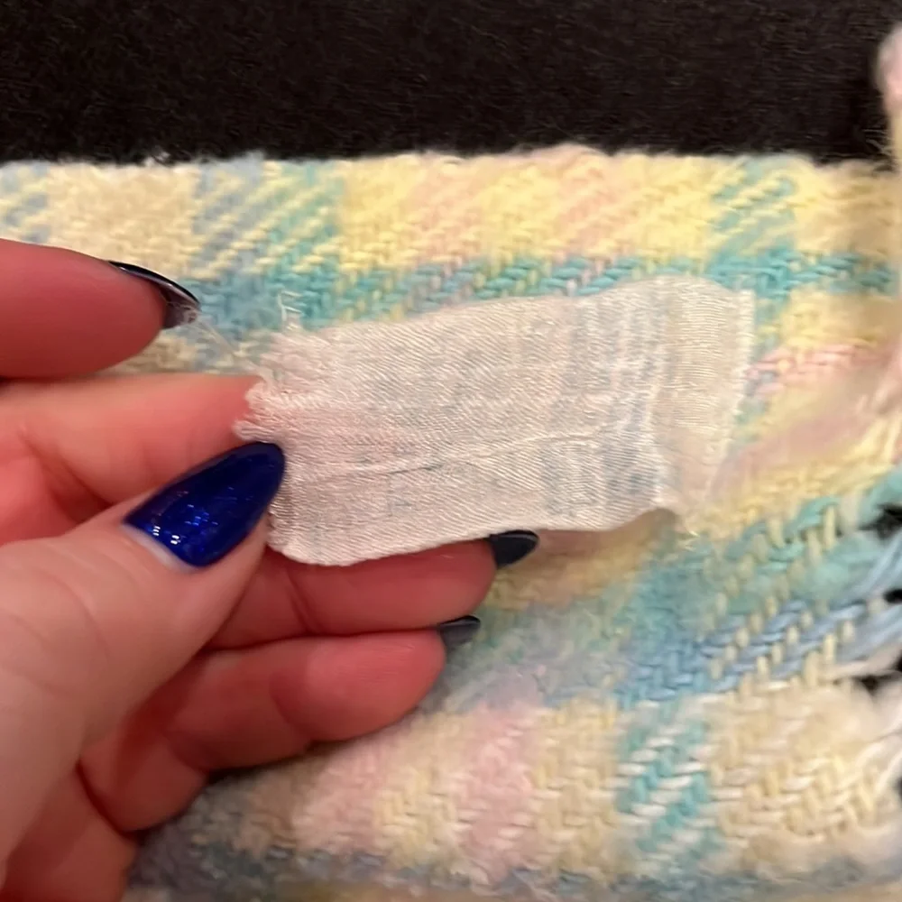Vintage Baby Blanket Pastel Fringe Plaid Carriage Stroller